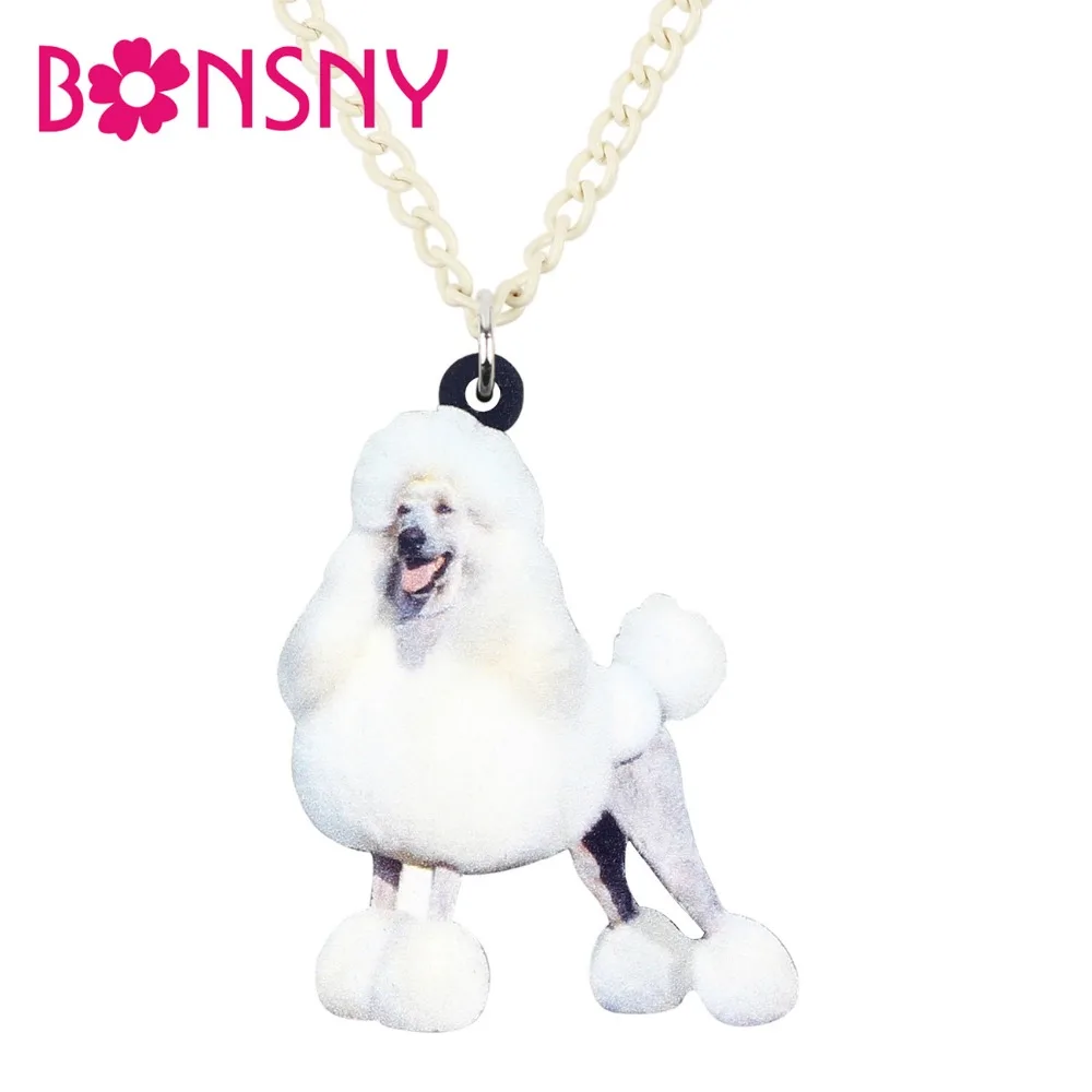 

Bonsny Statement Acrylic Happy Poodle Dog Necklace Pendant Chain Choker Fashion Animal Jewelry For Women Girls Teens Accessories