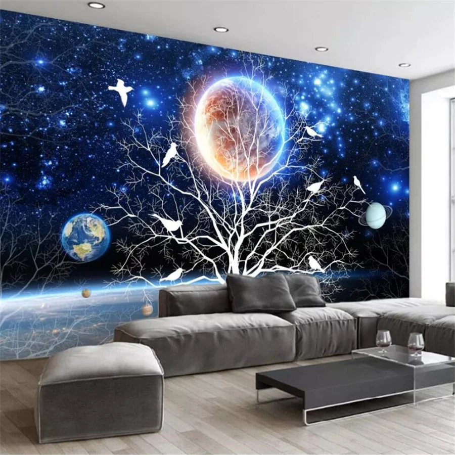 комната в стиле космос. звездное небо на стене. звездное небо в комнате. созвездия на стене в детской комнате. космические фотообои в интерьере.