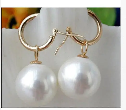 

Beautiful a pair 10-11mm AAA south sea white round pearl dangle earrings14KGP