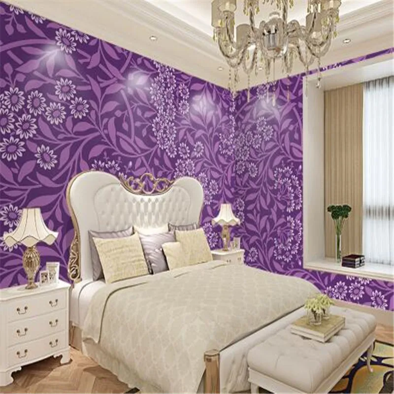Mewah Eropa Dinding Mural Ungu Bunga Wallpaper Untuk Ruang Tamu Kamar Tidur Vintage Daun Motif Bunga Kertas Dinding Dekorasi Rumah Mural European Wallpaper Wallpapers For Living Roompatterned Wallpaper Aliexpress