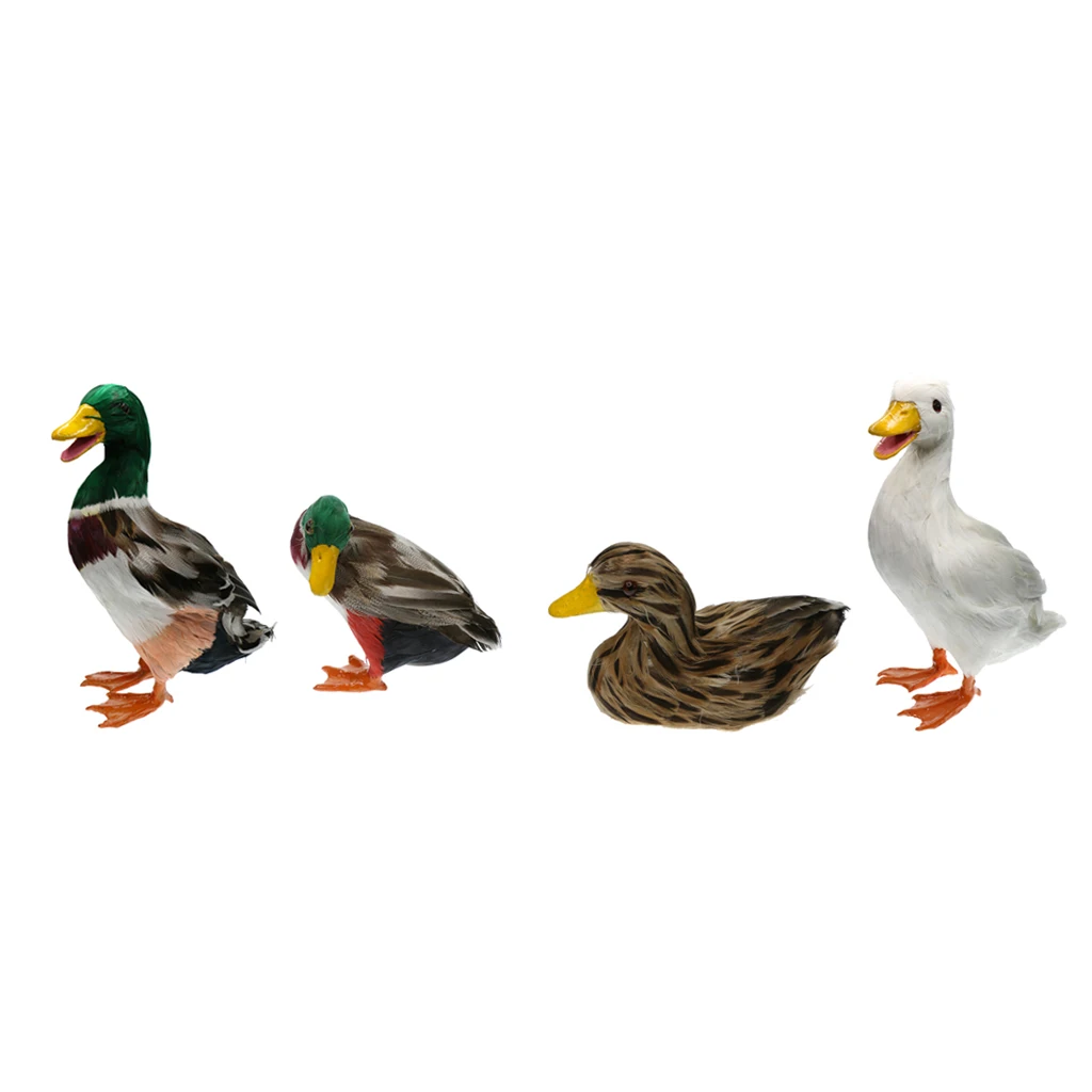 4 Options Lifelike Feather Duck Ornament Figurine Model Statues Lawn Sculpture Decor Lovely Ducks Garden Decoration