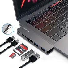 Алюминиевый USB C концентратор с TF/SD кард-ридером 2 USB 3,0 порт type C разветвитель адаптер для Macbook Pro 13 15 USB-C питания