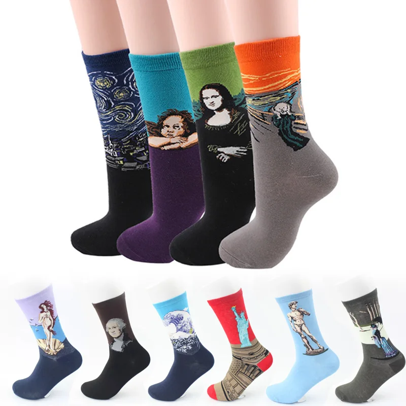 

Hot Starry Night Autumn Winter Retro Women Personality Art Van Gogh Mural World Famous Painting Male Socks Oil Funny Happy socks