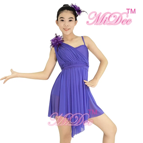 MiDee/лирическое танцевальное платье костюм на одно плечо Camisole для девочек с цветочным рисунком, юбка с высоким низом и диагональным вырезом - Цвет: Purple