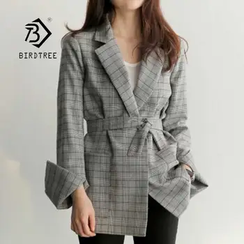 

Spring Autumn Women's Plaid Blazer Fashion Bow Sashes Split Sleeve Jackets Elegant Office Lady Blazers Feminino Hot Sale C95601Z