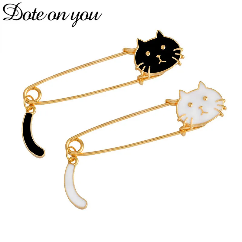 Creative Cute Kitten Wag Tail Black and White Brooch Commemorative Cat Fashion Woman Children's Birthday Gift | Украшения и