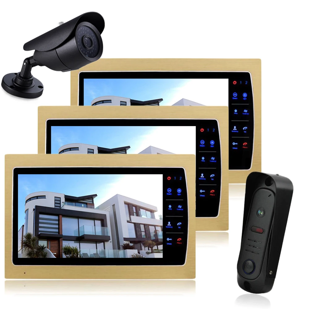 

Homefong Video Door Phone Intercom 10" LCD Color Doorbell Intercom Kit 1 Camera 3 Monitor DHL Dropshipping Wholesale Doorphone