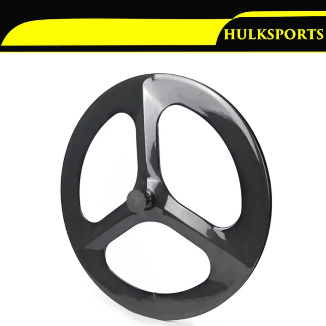 Cheap 3K Gloosy Front /  Rear Carbon Wheels 700C 70mm Tri Spokes Clincher Carbon 3 Spoke Wheel for Road Track Bikes Fixed Gear