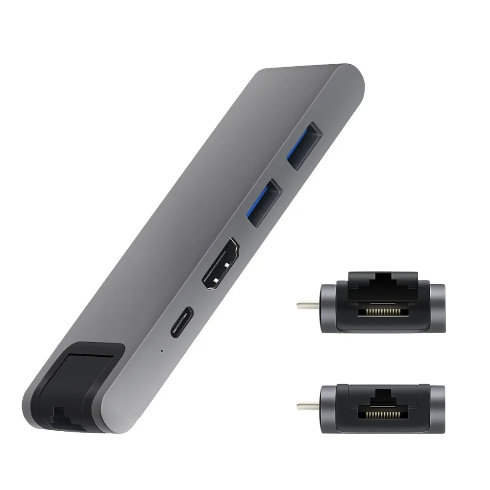 

High Quality 7 in 1 Multiport Hub Dual USB-C 4K Video HD Output Port SD/TF Card Reader Type-C Port USB Hub for MacBook Pro