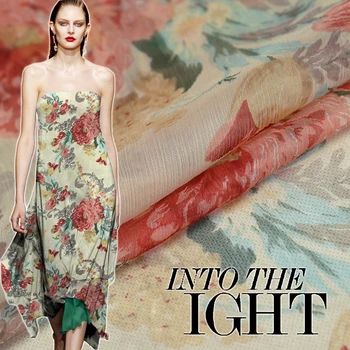

Spring Feast in Europe and America Spring and Summer Printed Shunju Qiaoqi Yarn Silk Fabric Thin Through Silk Hanjacket Sunscree