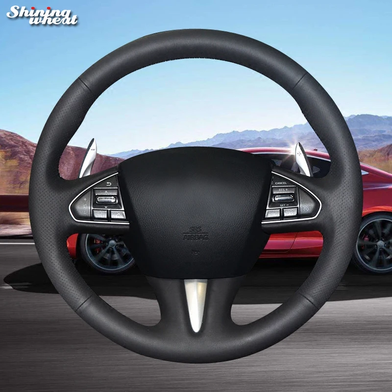 Shining wheat Hand stitched Black Leather Car Steering Wheel Cover for Infiniti Q50 2014 2015