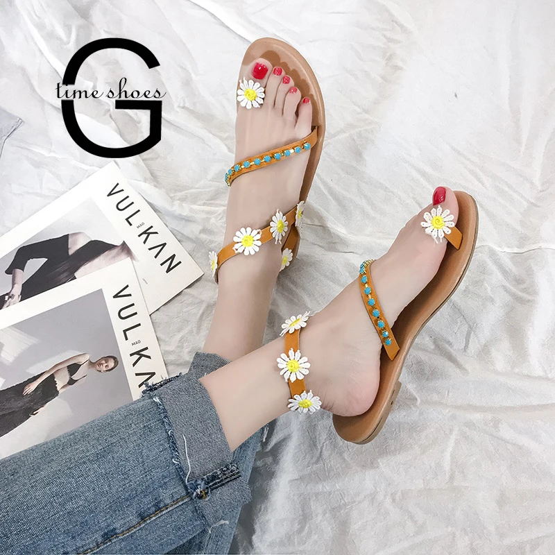 

Dropshipping Gtime Sweet Flowers Flat Open Toe Casual Comfort Toe Flat Bottom Beach Large Size Women Sandals CYR039