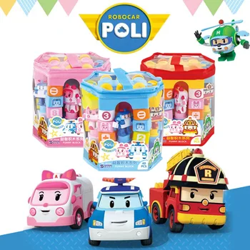 

Mini Blocks Figure Cartoon Robotcar Poli Amber Helly Roy Robot Educational Boy Toys Building Blocks Bricks Assembly Toys Gift
