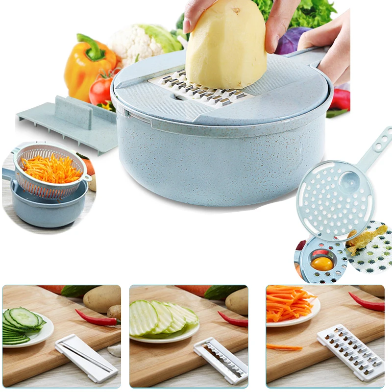 

Slicer Vegetable Slicer Potato Peeler Carrot Onion Grater with Strainer Vegetable Cutter 8 in 1 Kitchen Accessories