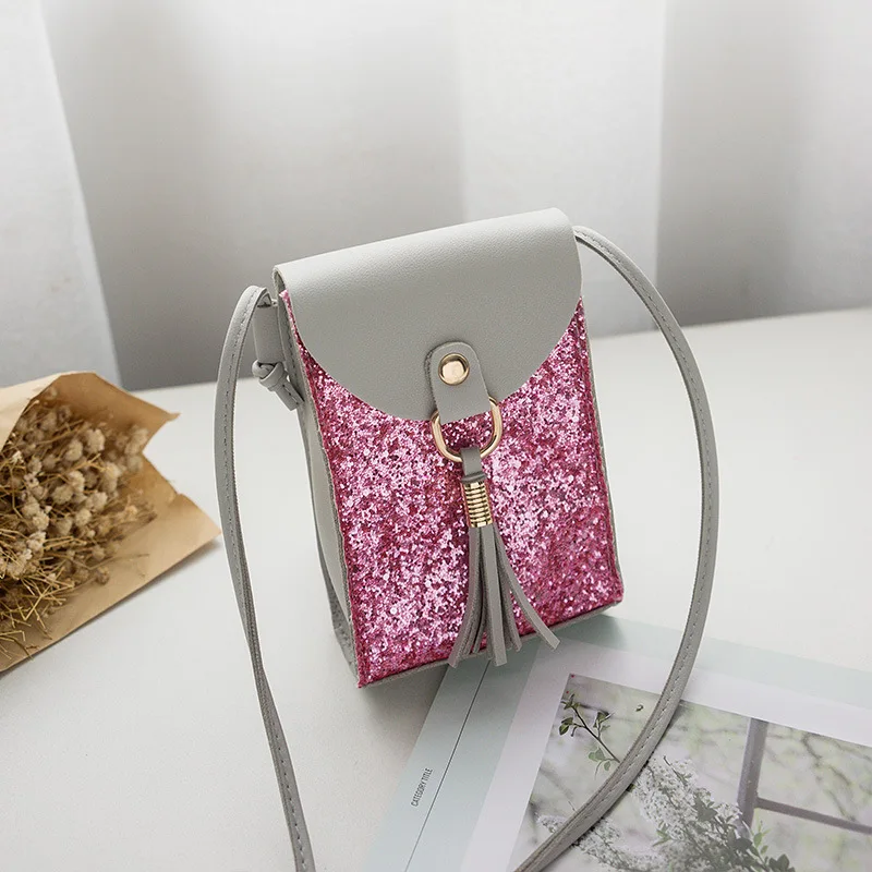 

Miyahouse Korean Style Colorful Sequins Phone Coin Bag Women PU Leather Mini Shoulder bag With Tassel Small Crossbody bag Female