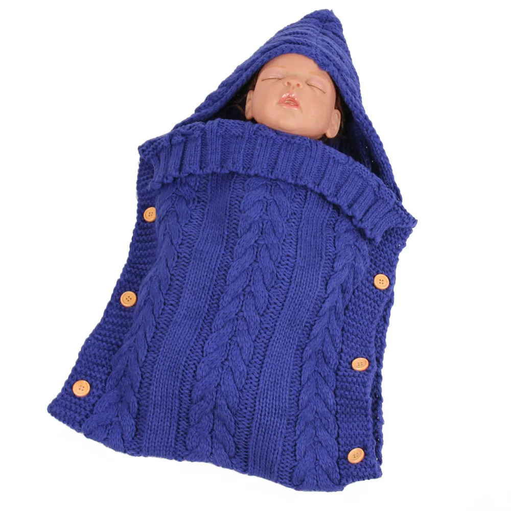 

Newborn Baby Hood Button Knitting Sleeping Bag Autumn New Romper Baby Clothes
