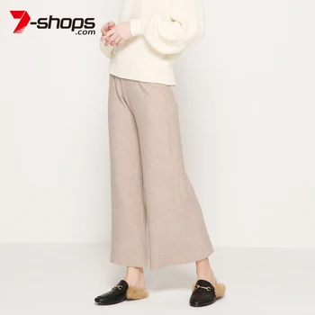 

Womens Wide Leg Trousers wool Pants High Waisted Loose Casual Bandages Ladies Ankle Length Female Kintting Pant Spring 2019