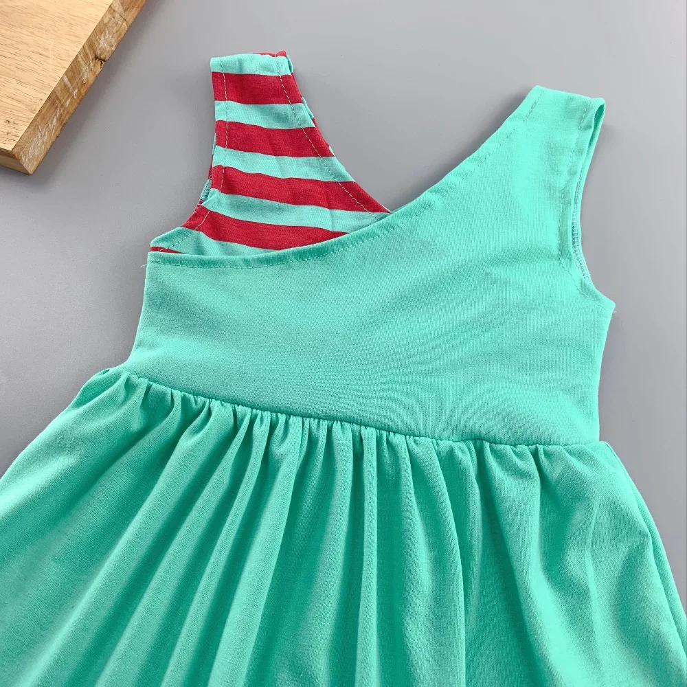Ancient China neck style Summer and Autumn striped pattern and abutment cloth Baby Girls green Dress Apparel Accessory Ancient China neck style Summer and Autumn striped pattern and abutment cloth Baby Girls green Dress Apparel Accessory