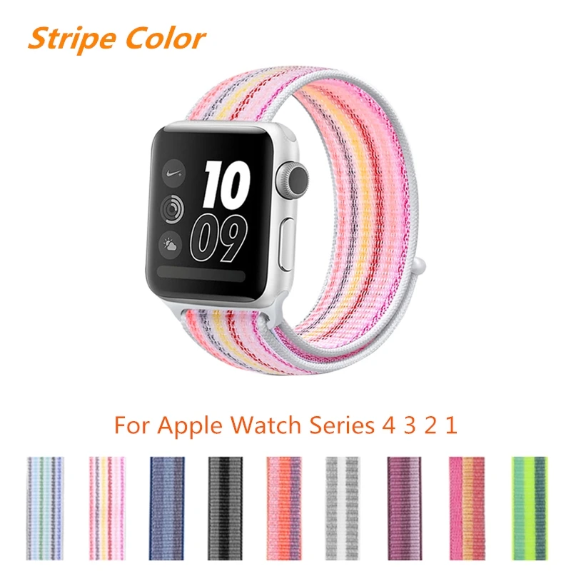 Спортивный ремешок для Apple Watch Band 4 44 мм 40 iWatch 3 2 1 42 38 аксессуары цветной нейлоновый