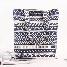 Yile ручной работы из хлопка Лен эко многоразовые сумка зигзагообразные линии синий L116 Blu