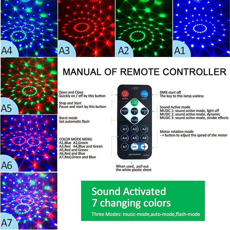 Мини-пульт RGB светодиодный хрустальный магический вращающийся шар сценический светильник s звуковая активация диско-светильник музыка рождество KTV вечерние EU/US/UK Plug