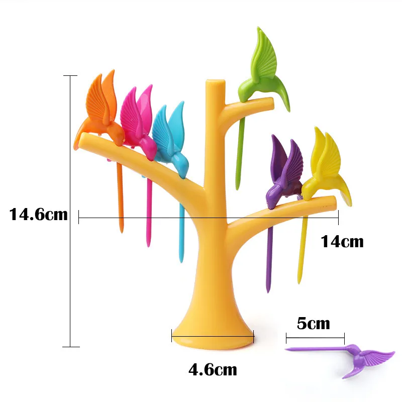 1 Набор Колибри дерево вилка для фруктов «птичка» 1 Подставка+ 6 вилок зубочистка фруктовый инструмент мультфильм вечерние вилка, посуда, столовые приборы набор