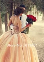 Vestido De Noiva 2014 New Arrival Amazing Sweetheart Crystal Ball Gowns Peach Wedding Dresses Free Shipping BO3544