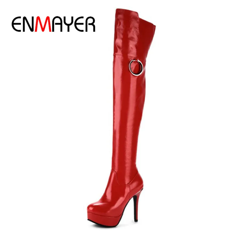 

ENMAYER Womens Motorcycle Boots Supper High Heels for Women Winter Shoes Round Toe Metal Zipper Platform Fashion