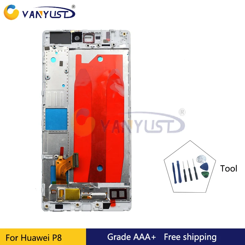 

100% Tested Grade AAA LCD Screen Touch Digitizer Assembly For Huawei P8 P 8 Black&White&Gold with frame Lcd Display Replacement