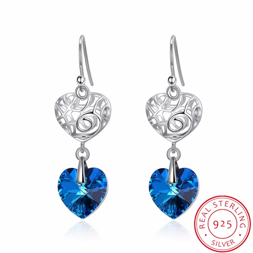 

LEKANI 925 Sterling Silver heart pendant dangler earrings made with Austrian Crystals From Swarovski for women wedding gift