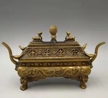 

China Pure Brass Double Dragon Eight Treasure Incense Burner