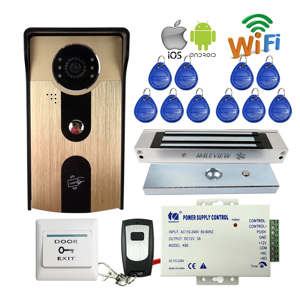 Бесплатная доставка RFID Доступа Беспроводной локальной сети Wi-Fi телефон видео домофон металл открытый Дверные звонки Камера + 180 кг