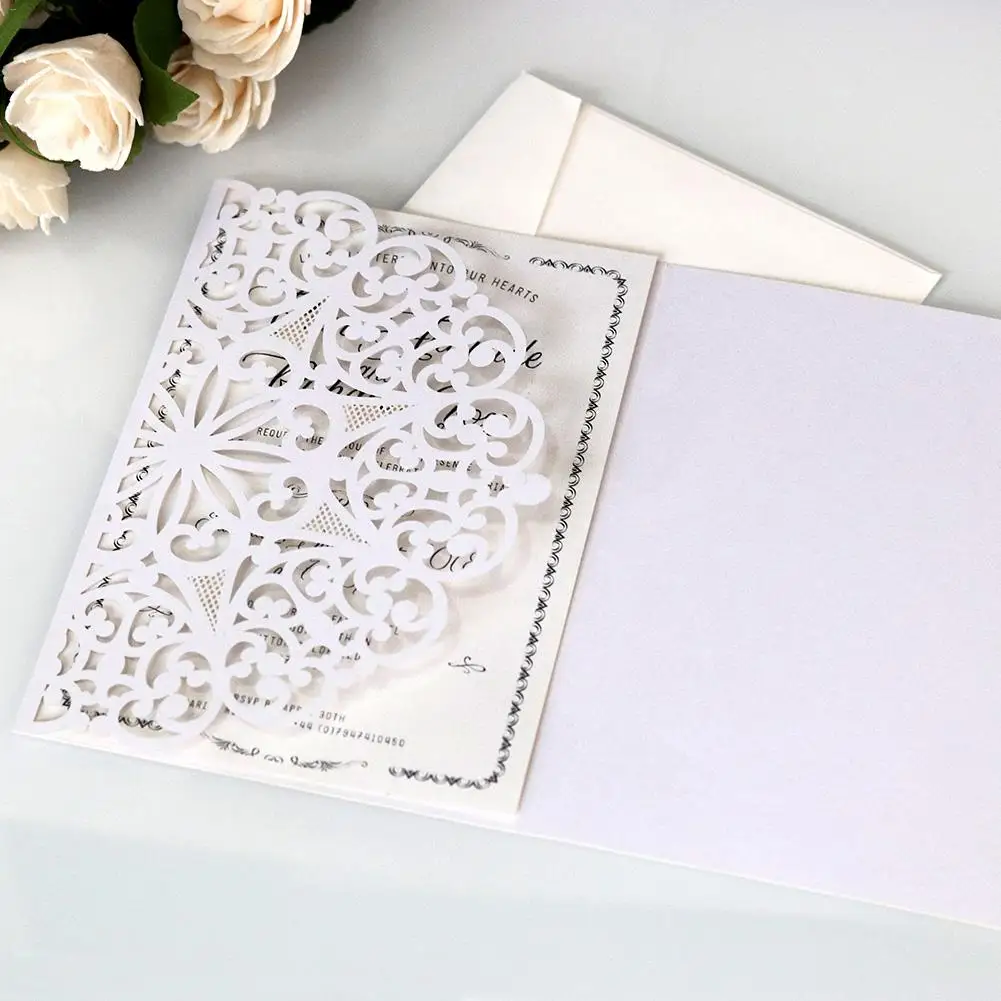  10pcs New Laser Cut Wedding Invitations Cards Luxury Flora Wedding Greeting Cards Business Invitati - 32923391044