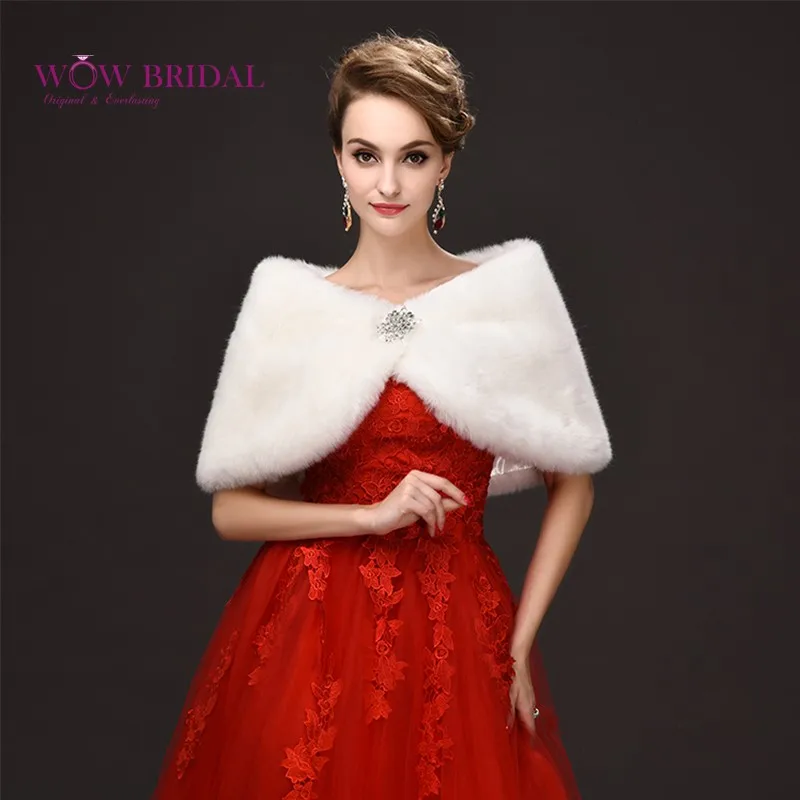 Wowbridal изящные белый свадьбы обертывание подчинение искусственного меха кристалл бисером, квадратный шаль свадебное пальто аксессуары