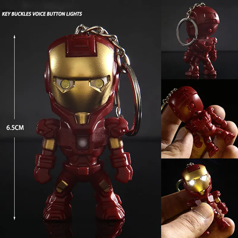 

Classic Iron Man Pendant Keychain The avengers alliance LED keychain Mini PVC Action Figure with LED Light & Sound keyring ZKAM