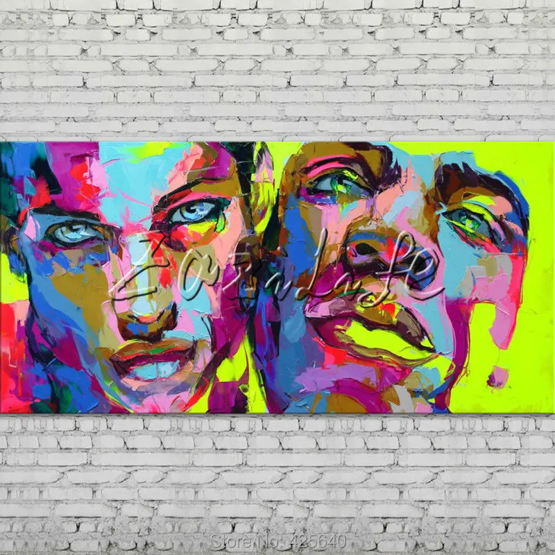 

Palette knife portrait Face Oil painting Character figure canva Hand painted Francoise Nielly wall Art picture for living room54