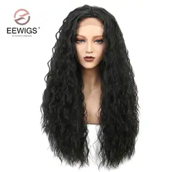 EEWIGS волосы синтетический парик фронта шнурка с натуральной линией волос 24 дюймов длинные вьющиеся черные парики афроамериканские парики