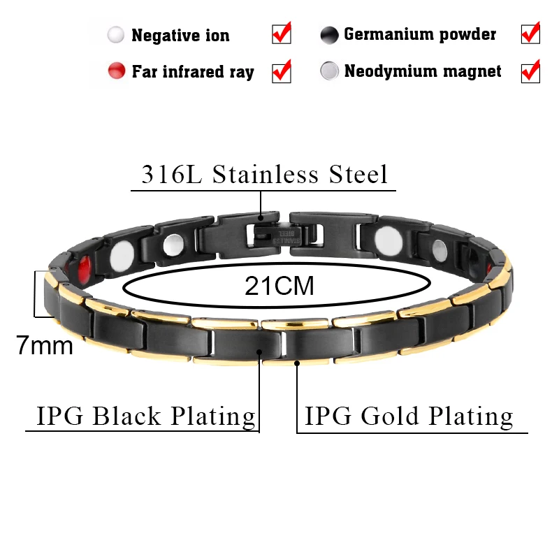 Дропшиппинг женский браслет для здоровья магнитный черный силовые браслеты цепочка бижутерия из нержавеющей стали