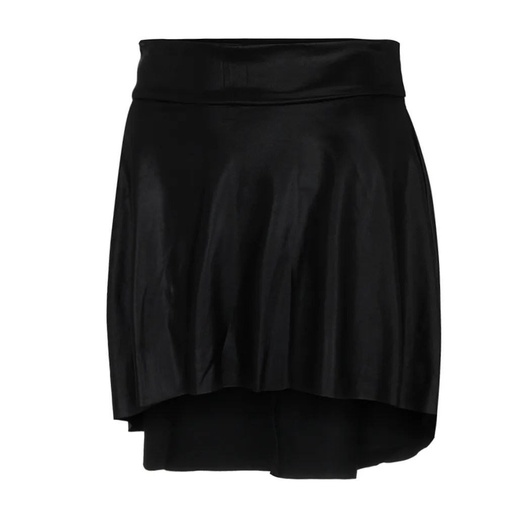JAYCOSIN Модные женские сексуальные юбки из искусственной кожи летние однотонные черные Асимметричные Повседневные мини-юбки из искусственной кожи с рюшами Jul05