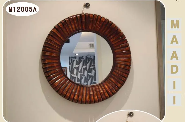 Kingart антикварное большое бамбуковое и деревянное обрамление круглое настенное зеркало для гостиной настенное коричневое декоративное большое настенное зеркало