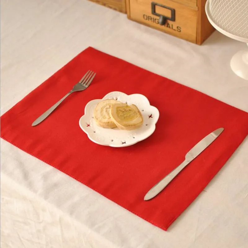 4pcs Upscale Simple Pure red Placemat Placemats double thick mat non