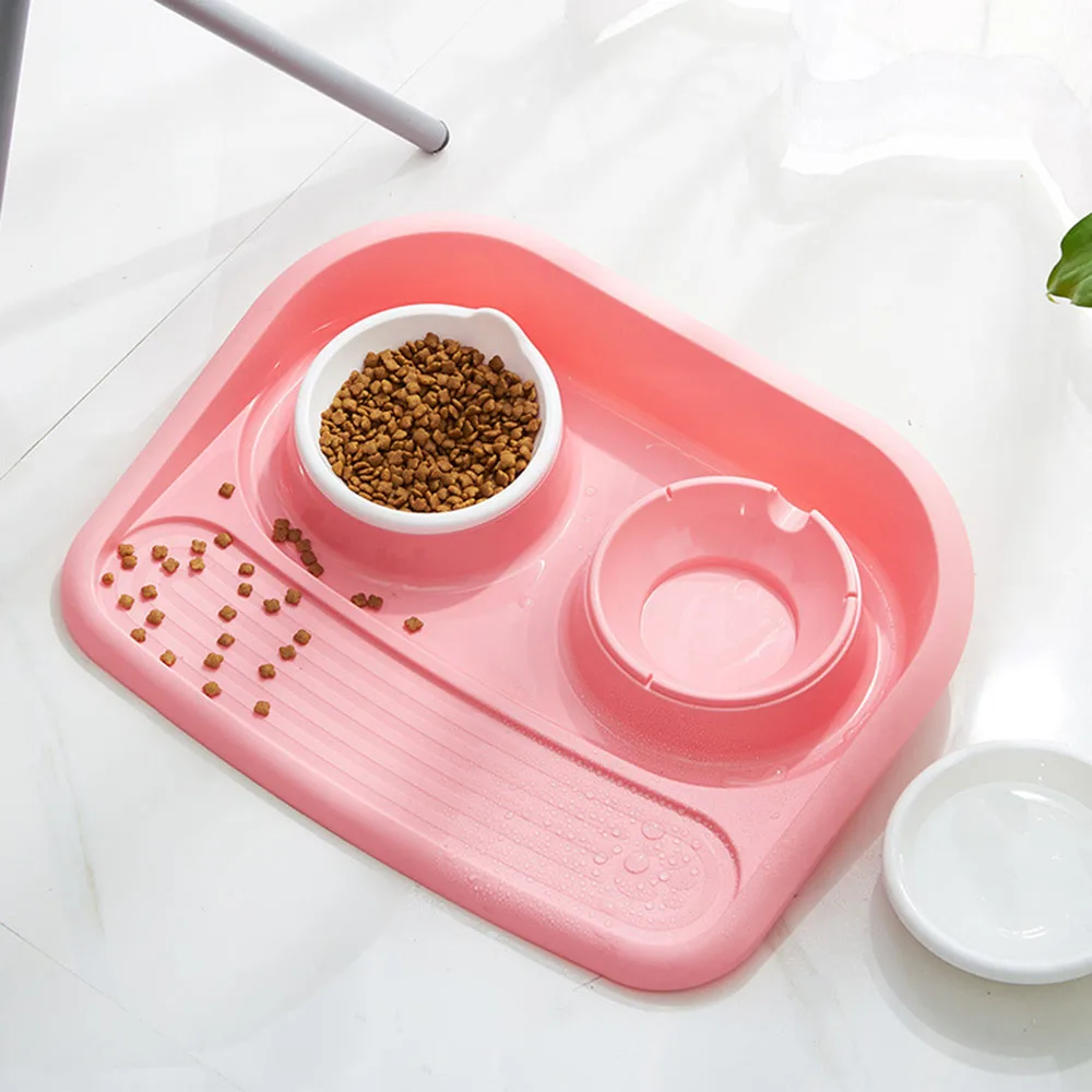 

New Non-slip 2pcs/Set Pet Dog Bowl Double Feeding Bowl Pets Bowl Food Water Feeding Foldable Cup Dish For Dogs Cat With Mat