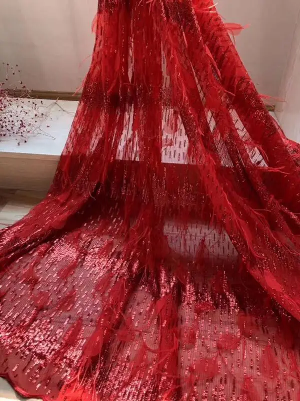 

super quality SYJ-3912 sequins french net lace graceful african embroidered net lace fabric with feather