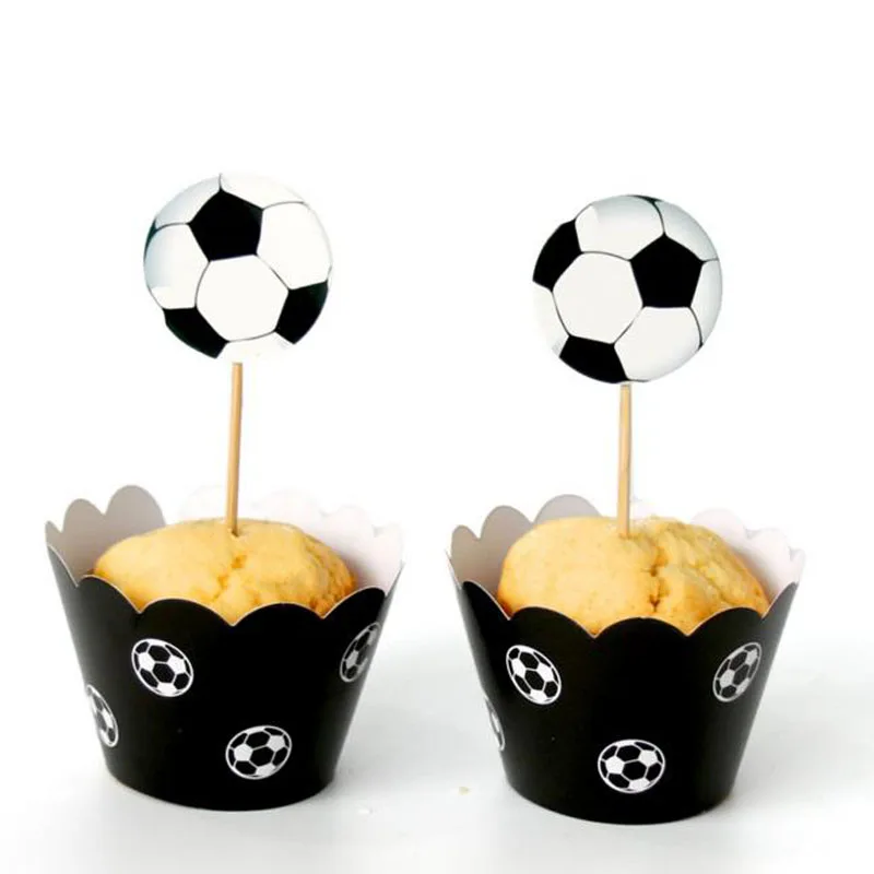 

24 Pcs/pack Kawaii Sports Football Paper Cupcake Wrappers Toppers For Kids Party Birthday Decoration Cake Cups Toppers Supplies