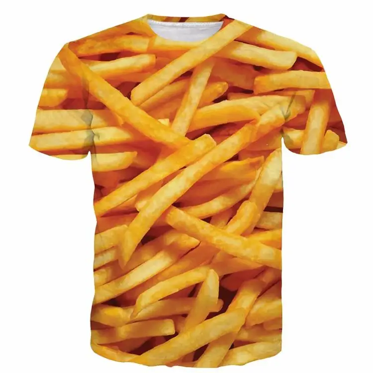2018 Fashion men women T-shirt 3d Print Delicious French fries yellow Short Sleeve Summer Tops Tee Hot style Stylish clothling | Мужская