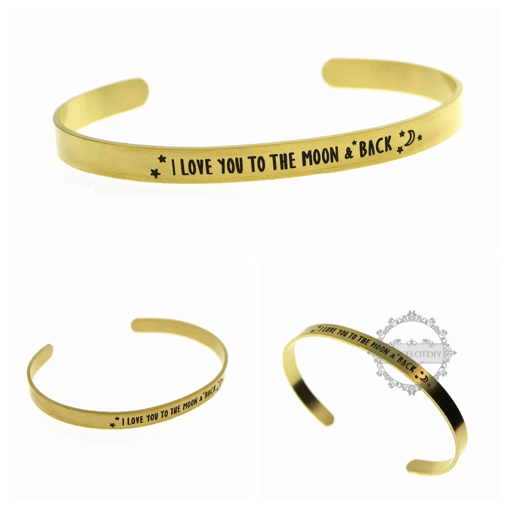 Браслет с гравировкой love you to the moon & back из розового золота и серебряной стали