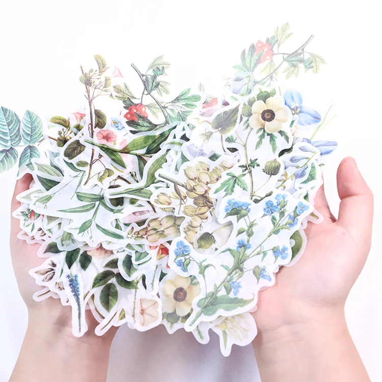 50 pcs/pack Plant illustration series Cute Vintage Sticker Custom Stickers Diary Stationary Flakes Scrapbook DIY Decorative