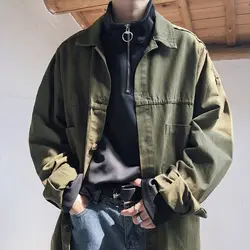 Демисезонный Для мужчин s куртка повседневный уличный стиль ретро-куртка японский одноцветное Цвет пальто Для мужчин одежда военные
