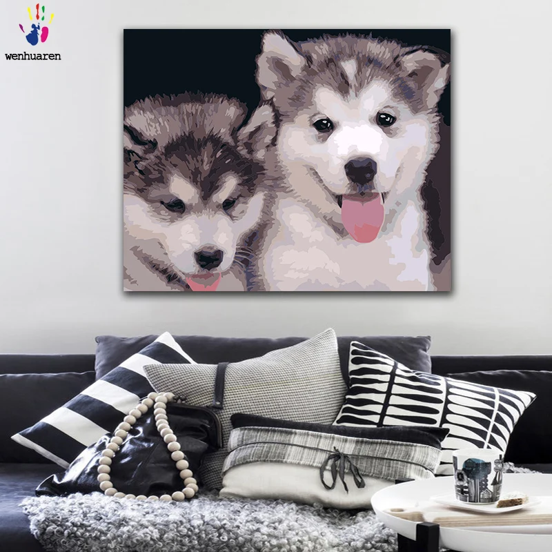 

DIY colorings pictures by numbers with colors Husky golden retriever dog picture drawing painting by numbers framed Home
