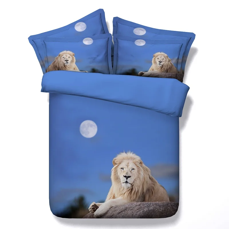 Lion Print Bedding Set Duvet Cover Super King Size Queen Full Twin